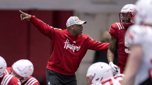 Mickey Joseph spring practice 2022.03.07 NebAth 0837